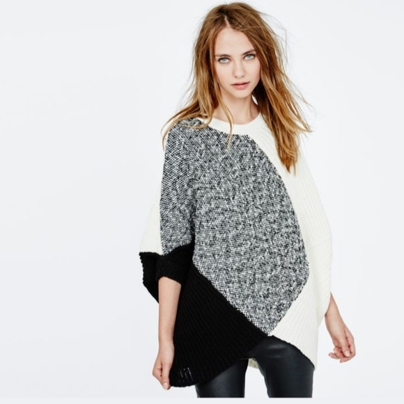 Maje Paris Patchwork Cape/ Cocoon/ Poncho Black/ Off White Size M-L - Picture 2 of 16